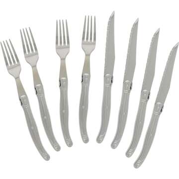 Elegant Laguiole 8-Piece Stainless Steel Forks & Steak Knife Set for Dining