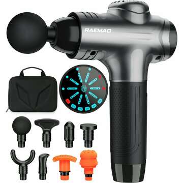 RAEMAO Deep Tissue Massage Gun for Athletes - 10 Speeds, 8 Heads