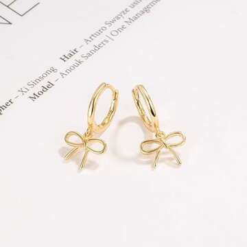 Gold Bow Earrings Gold Bow Hoop Earrings for Women Dainty Gold Earrings Gold Bow Jewelry Gold Ribbon...
