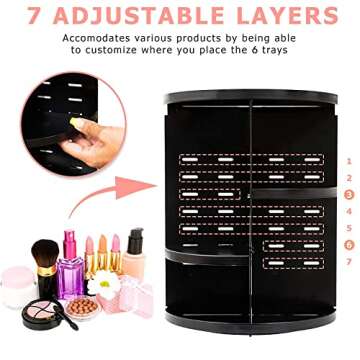 GIVIMO 360 Rotating Makeup Organizer Adjustable Makeup Carousel Spinning Holder Rack Large Capacity Make Up Cosmetic Storage Display Box for Bedroom Dresser or Vanity Countertop(Black)