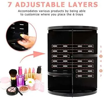 GIVIMO 360 Rotating Makeup Organizer Adjustable Makeup Carousel Spinning Holder Rack Large Capacity Make Up Cosmetic Storage Display Box for Bedroom Dresser or Vanity Countertop(Black)