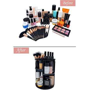 GIVIMO 360 Rotating Makeup Organizer Adjustable Makeup Carousel Spinning Holder Rack Large Capacity Make Up Cosmetic Storage Display Box for Bedroom Dresser or Vanity Countertop(Black)
