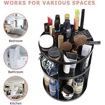 GIVIMO 360 Rotating Makeup Organizer Adjustable Makeup Carousel Spinning Holder Rack Large Capacity Make Up Cosmetic Storage Display Box for Bedroom Dresser or Vanity Countertop(Black)
