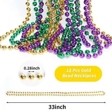 ZZYFGH 12Pcs Gold Bead Necklace, 33'' 7mm Christmas Bead Necklaces, Mardi Gras Xmas Beaded Necklace ...