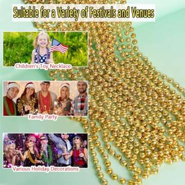 ZZYFGH 12Pcs Gold Bead Necklace, 33'' 7mm Christmas Bead Necklaces, Mardi Gras Xmas Beaded Necklace Costume, Festival Parade Throw Accessories for Mardi Gras Party Christmas New Year Eve Festive Events, Party Favors