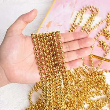 ZZYFGH 12Pcs Gold Bead Necklace, 33'' 7mm Christmas Bead Necklaces, Mardi Gras Xmas Beaded Necklace Costume, Festival Parade Throw Accessories for Mardi Gras Party Christmas New Year Eve Festive Events, Party Favors