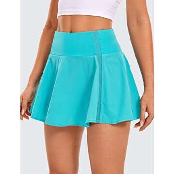 CRZ YOGA Women's High Waisted Pleated Tennis Skirts Lightweight Athletic Workout Running Sports Golf Skorts with Pockets Holiday Blue Small