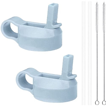 Top Souls Wide Mouth Straw Lids Compatible with Most Sports Water Bottles, 2 Lids 2 Long Straws 2 Brushes in 1 Value Pack. (Frost x2)
