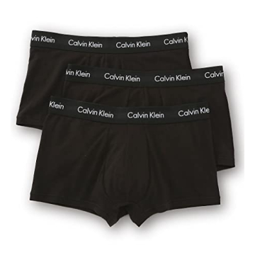 Calvin Klein Men's Underwear Cotton Stretch 3 Pack Low Rise Trunks, Black, Large