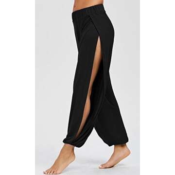 AvaCostume High Slit Harem Pants Women Hippie Harem Pants Trousers Black L