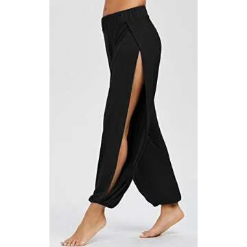AvaCostume High Slit Harem Pants Women Hippie Harem Pants Trousers Black L