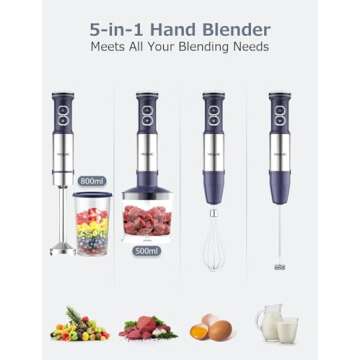 YISSVIC Hand Blender 1200W 5 In 1 Immersion Blender 12 Speed Stick Blender with 500ml Food Grinder 7...