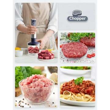 YISSVIC Hand Blender 1200W 5 In 1 Immersion Blender 12 Speed Stick Blender with 500ml Food Grinder 700ml Container Chopper Whisk Puree Infant Food, Smoothies, Sauces Soups (1200W 5 In 1 Blue)