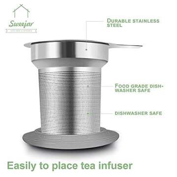 Sweejar Porcelain Tea Infuser Cup with Lid, 16 oz Tea Cup with Strainers for Loose Leaf Tea, Microwave and Dishwasher Safe Coffee Mug, Tea Steeping Mug for Tea Drinkers,Christmas Gift (Purple)