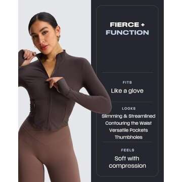 Aoxjox Women's Full Zippered Geo Zip Jacket Workout Running Long Sleeve Thumbhole with Pockets Cardigan (Mulch, Medium)