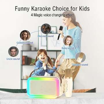 Mini Karaoke Machine,Funny Toys Christmas Birthday Gifts for Kids Age 4-12 Girls,Boys,Adults,MEGUO Karaoke Microphone Toys for 4,5,6,7,8,9,10,11,12+ Year Old Girls Boys (Beige 1 mic -Rainbow Lights)