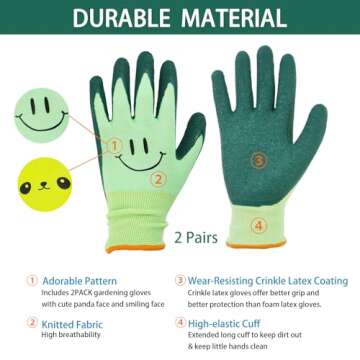 GLOSAV 2 Pairs Toddlers Gardening Gloves, Kids Sized Garden Glove for Yard Work, Non Slip, Flexible, Breathable (Size 2 for 2, 3, 4 Year Old Children)