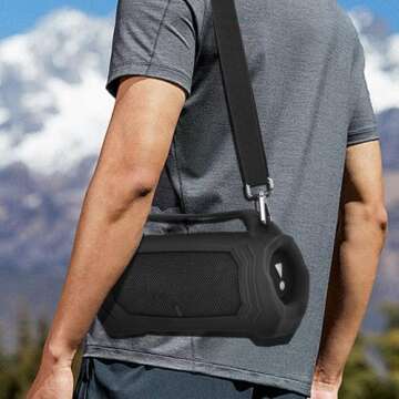 Silicone Protective Case for JBL Charge 5 with Shoulder Strap and Top Handle- Waterproof, Durable Cover for JBL Charge 5 Portable Bluetooth Speaker, Accessory for Outdoor Use (Black)