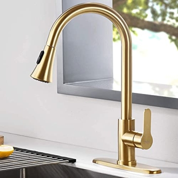 AMAZING FORCE Gold Kitchen Faucet Modern Pull Out Kitchen Faucets Stainless Steel Single Handle Kitc...