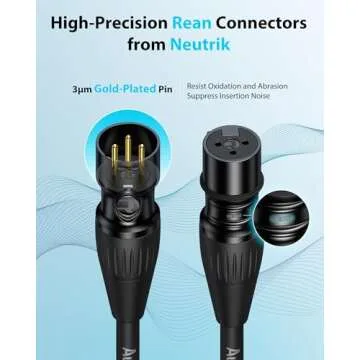 XLR Cables 10ft 2 Pack, Gold Plated Rean Connectors by Neutrik, All Length from 1.5ft to 300ft Kevlar-Reinforced Nylon Braided XLR Male to Female Microphone Cable, OFC Shielded Balanced Mic Cord