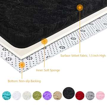 DETUM Black Rug 4x6 Feet - Fluffy Black Area Rugs for Bedroom Shaggy 4' X 6' Living Room Rug Soft Ru...