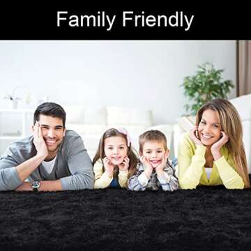 DETUM Black Rug 4x6 Feet - Fluffy Black Area Rugs for Bedroom Shaggy 4' X 6' Living Room Rug Soft Rugs for Kids Room Non-slip Nursery Office Dorm Washable Carpets Home Decor