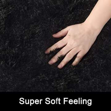 DETUM Black Rug 4x6 Feet - Fluffy Black Area Rugs for Bedroom Shaggy 4' X 6' Living Room Rug Soft Rugs for Kids Room Non-slip Nursery Office Dorm Washable Carpets Home Decor