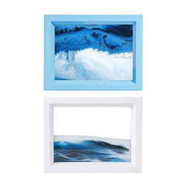 CooCu Moving Sand Art Picture,Desktop Art Toys,Voted Best Gift!(Ocean Heart) - Black,White,Blue