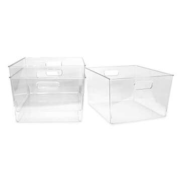 Isaac Jacobs 3-Pack XL Clear Storage Bins with Handles, Plastic Organizer for Office, Home, Kitchen, Pantry, Closet, Kids Room, Cube Shelf, Non-Slip Container Set (3-Pack, Extra-Large)