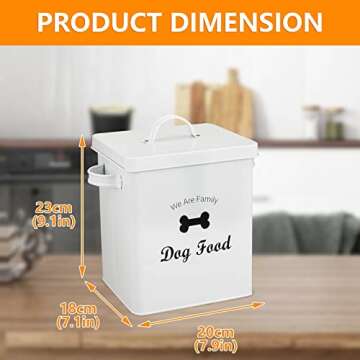 Morezi Dog Cat Treat and Food Storage Tin with Lid and Scoop Included - White Powder-Coated Carbon Steel - Rubber Seal Lids Safety - Storage Canister Tins - Dog Food