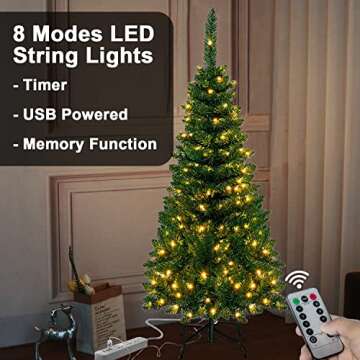 4.5 Ft Small Christmas Tree with USB Lights and Remote Control