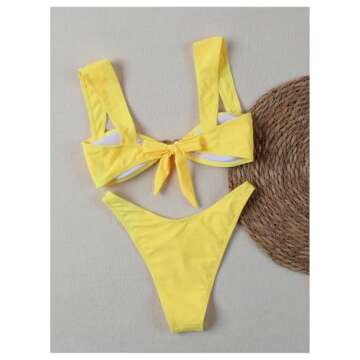 Milumia Women's 2 Piece Bikini Set Wide Strap Tie Back High Cut Swimwear Yellow Small