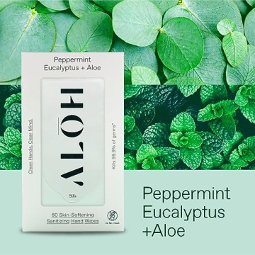 ALŌH Peppermint Eucalyptus + Aloe Sanitizing Hand Wipes - Clean Hands, Clear Mind On The Go Sanitizer for Kids and Adults - Travel Size 3 Pack 20ct Wipes (60 Wipes)