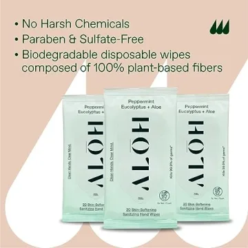 ALŌH Peppermint Eucalyptus + Aloe Sanitizing Hand Wipes - Clean Hands, Clear Mind On The Go Sanitizer for Kids and Adults - Travel Size 3 Pack 20ct Wipes (60 Wipes)