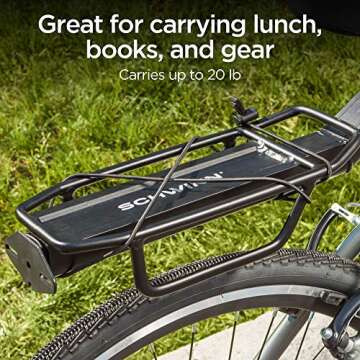 Schwinn Bike Deluxe Rear Rack, Lightweight, Can Hold Up to 20 lbs. Loads, Durable Steel Rails, Designed with Extra Tie-Down Points, Fits Most Adult Bikes, Black