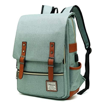 Stylish Mancio Vintage Laptop Backpack with USB Charging Port - Green