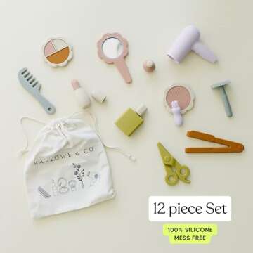 Marlowe & Co Silicone Hair Salon and Makeup Kit for Toddlers and Children, 12 Piece Mess Free Preten...