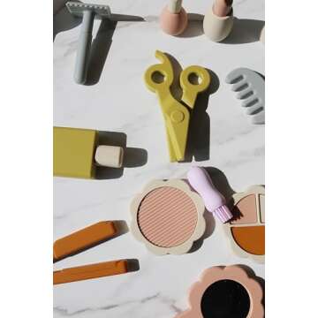 Marlowe & Co Silicone Hair Salon and Makeup Kit for Toddlers and Children, 12 Piece Mess Free Pretend Play Beauty Gift Set for Girls