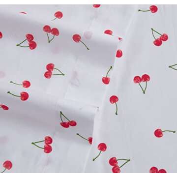 Poppy & Fritz - Queen Sheets, Cotton Percale Bedding Set, Crisp & Cool, Lightweight Home Decor (Cherries, Queen)