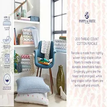 Poppy & Fritz - Queen Sheets, Cotton Percale Bedding Set, Crisp & Cool, Lightweight Home Decor (Cherries, Queen)