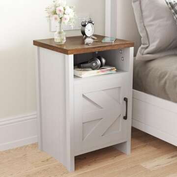 JUMMICO Farmhouse Nightstand, Modern Bedside Table with Barn Door and Shelf, Rustic End Table Side T...