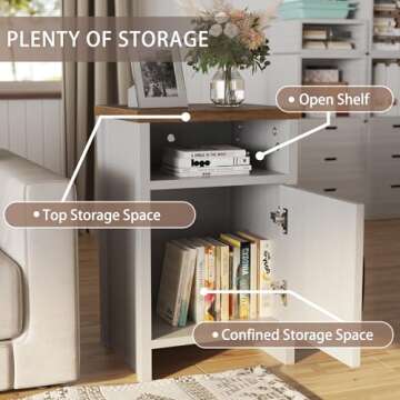 JUMMICO Farmhouse Nightstand, Modern Bedside Table with Barn Door and Shelf, Rustic End Table Side Table for Bedroom, Living Room (2, White)