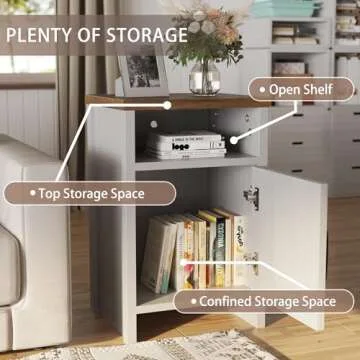 JUMMICO Farmhouse Nightstand, Modern Bedside Table with Barn Door and Shelf, Rustic End Table Side Table for Bedroom, Living Room (2, White)