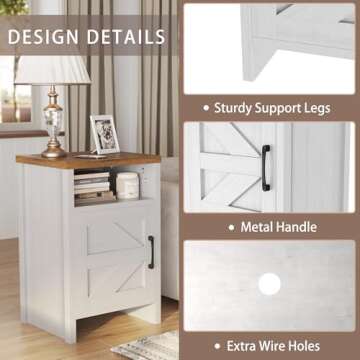 JUMMICO Farmhouse Nightstand, Modern Bedside Table with Barn Door and Shelf, Rustic End Table Side Table for Bedroom, Living Room (2, White)