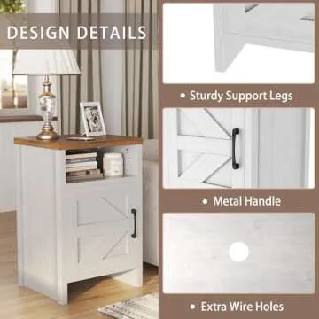 JUMMICO Farmhouse Nightstand, Modern Bedside Table with Barn Door and Shelf, Rustic End Table Side Table for Bedroom, Living Room (2, White)