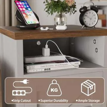 JUMMICO Farmhouse Nightstand, Modern Bedside Table with Barn Door and Shelf, Rustic End Table Side Table for Bedroom, Living Room (2, White)