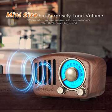 Vintage Greadio Walnut Wood Bluetooth Speaker Radio - Retro Style, Bass Enhancement, Loud Volume, Bluetooth 5.0, MP3 & FM Radio