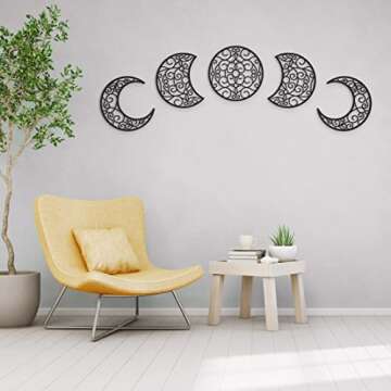 Bnesi 5Pcs Moon decoration wall decoration,12 Inch Moon Phase Spiritual Bedroom Wall Hanging Decor,boho bedroom decor home wall decoration (Black)
