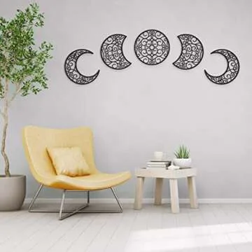 Bnesi 5Pcs Moon decoration wall decoration,12 Inch Moon Phase Spiritual Bedroom Wall Hanging Decor,boho bedroom decor home wall decoration (Black)
