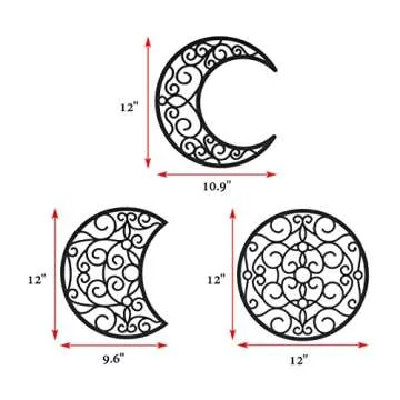 Bnesi 5Pcs Moon decoration wall decoration,12 Inch Moon Phase Spiritual Bedroom Wall Hanging Decor,boho bedroom decor home wall decoration (Black)